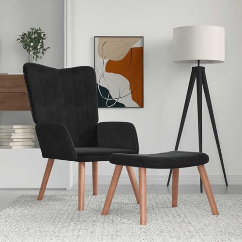 SDWEHO7 Relaxsessel mit Hocker, Modern Freizeitstuhl Gepolstert mit Massivholzrahmen, Lesesessel Für Wohnzimmer, Schlafzimmer, 61.5x69x95.5 cm Schwarz Samt von SDWEHO7