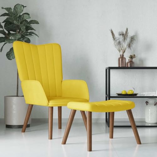 SDWEHO7 Relaxsessel mit Hocker, Modern Freizeitstuhl Gepolstert mit Massivholzrahmen, Lesesessel Für Wohnzimmer, Schlafzimmer, 61.5x69x95.5 cm Senfgelb Samt von SDWEHO7