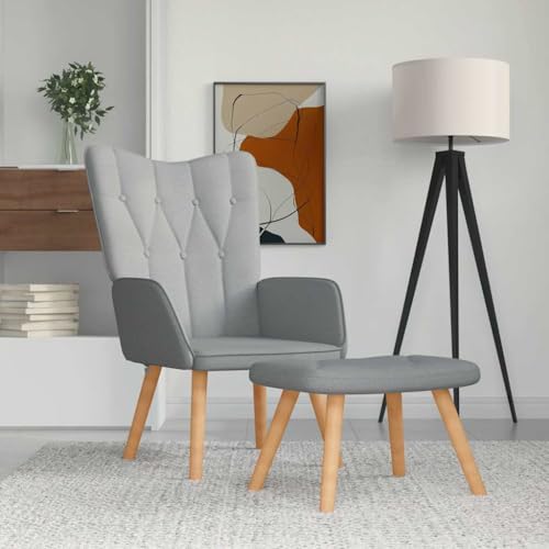 SDWEHO7 Relaxsessel mit Hocker, Modern Freizeitstuhl Gepolstert mit Massivholzrahmen, Stofflesestuhl Für Wohnzimmer, Schlafzimmer, 61.5x69x95.5 cm Hellgrau Stoff von SDWEHO7