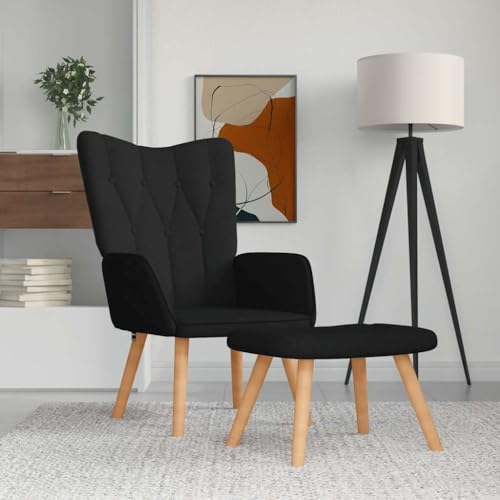 SDWEHO7 Relaxsessel mit Hocker, Modern Freizeitstuhl Gepolstert mit Massivholzrahmen, Stofflesestuhl Für Wohnzimmer, Schlafzimmer, 61.5x69x95.5 cm Schwarz Stoff von SDWEHO7