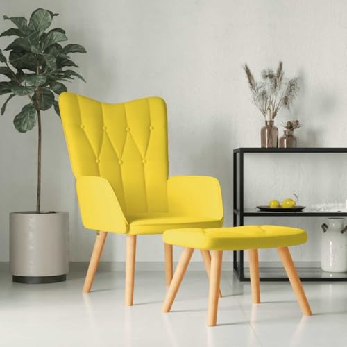 SDWEHO7 Relaxsessel mit Hocker, Modern Freizeitstuhl Gepolstert mit Massivholzrahmen, Stofflesestuhl Für Wohnzimmer, Schlafzimmer, 61.5x69x95.5 cm Senfgelb Stoff von SDWEHO7