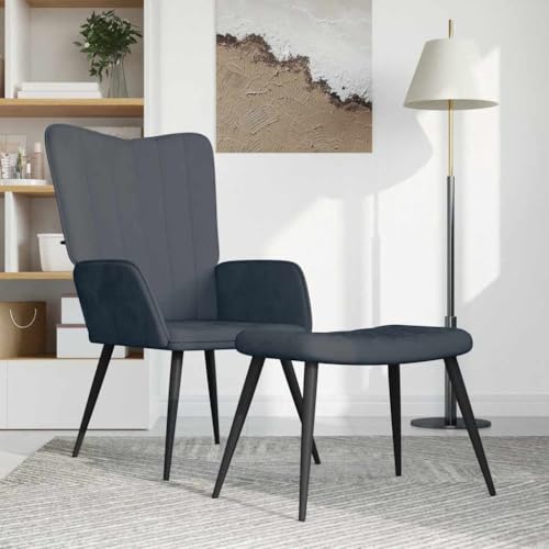 SDWEHO7 Relaxsessel mit Hocker, Modern Freizeitstuhl Gepolstert mit Metallrahmen, Lesesessel Für Wohnzimmer, Schlafzimmer, 61x70x96.5 cm Dunkelgrau Samt von SDWEHO7