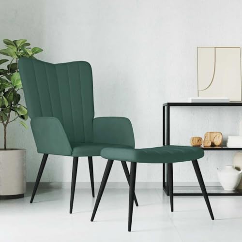 SDWEHO7 Relaxsessel mit Hocker, Modern Freizeitstuhl Gepolstert mit Metallrahmen, Lesesessel Für Wohnzimmer, Schlafzimmer, 61x70x96.5 cm Dunkelgrün Samt von SDWEHO7