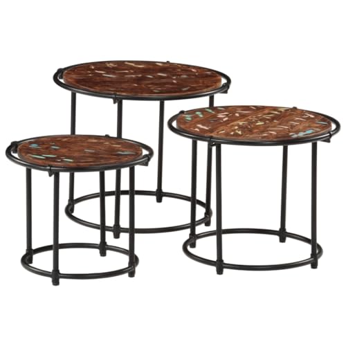 SDWEHO7 Satztische 3er Set. Couchtisch Beistelltisch Wohnzimmertisch Sofatisch Kaffeetisch Teetisch Tisch Nachttisch Wohnzimmer, Recyceltes Massivholz von SDWEHO7