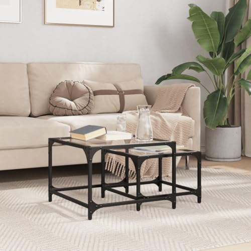 SDWEHO7 Satztische mit Glasplatte 2er Set, Beistelltisch, Sofatisch, Kaffeetisch, Teetisch Tisch für Wohnzimmer, Büro, Schlafzimmer, Transparent Stahl SDWEHO7 Satztische mit Glasplatte 2er Set, Beistelltisch, Sofatisch, Kaffeetisch, Teetisch Tisch für Wohnzimmer, Büro, Schlafzimmer, Transparent Stahl von SDWEHO7
