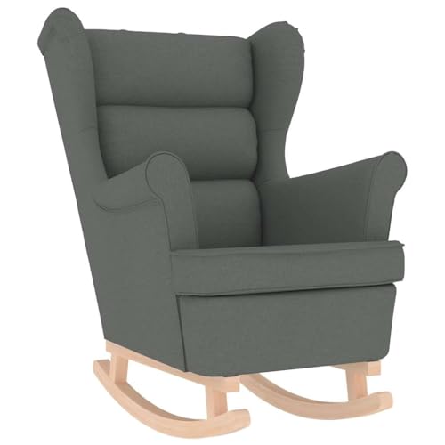 SDWEHO7 Schaukelsessel, Relax Lounge mit Armlehnen und gepolsterter Sitzfläche für Wohnzimmer, Schlafzimmer, Balkon, Holzsockel, 74x90x102 cm Dunkelgrau Stoff von SDWEHO7