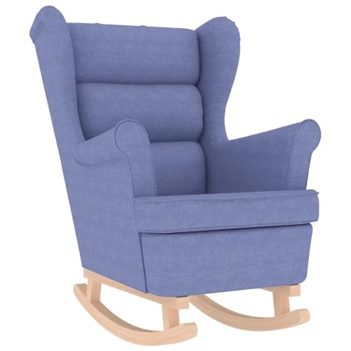 SDWEHO7 Schaukelsessel, Relax Lounge mit Armlehnen und gepolsterter Sitzfläche für Wohnzimmer, Schlafzimmer, Balkon, Holzsockel, 74x90x102 cm Jeansblau Stoff von SDWEHO7