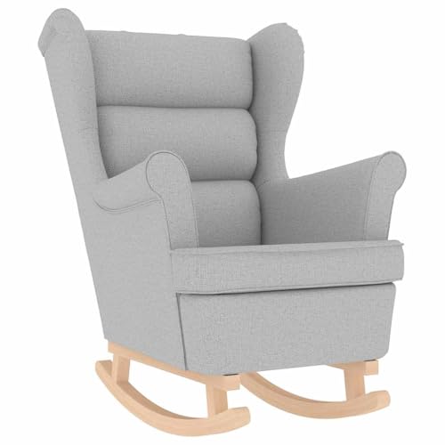 SDWEHO7 Schaukelsessel, Relax Lounge mit Armlehnen und gepolsterter Sitzfläche für Wohnzimmer, Schlafzimmer, Balkon, Holzsockel, 74x90x102 cm Wolkengrau Stoff von SDWEHO7