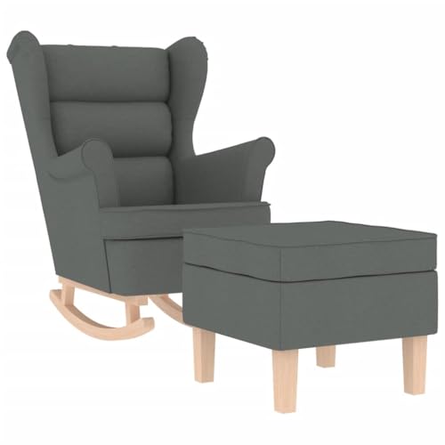 SDWEHO7 Schaukelstuhl mit Fußhocker, Relax Lounge mit Armlehnen und gepolsterter Sitzfläche für Wohnzimmer, Schlafzimmer, Balkon, 74x90x102 cm Dunkelgrau Stoff von SDWEHO7