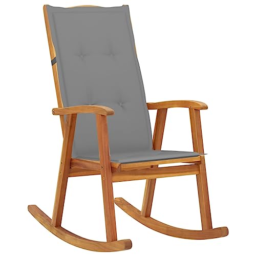 SDWEHO7 Schaukelstuhl mit Grau Kissen, Bequeme Gartensitzplätze für Garten, Pool, Balkon & Terrasse, Robust und langlebig, 57 x 100 x 117 cm Massivholz Akazie von SDWEHO7