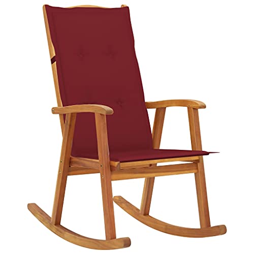 SDWEHO7 Schaukelstuhl mit Weinrot Kissen, Bequeme Gartensitzplätze für Garten, Pool, Balkon & Terrasse, Robust und langlebig, 57 x 100 x 117 cm Massivholz Akazie von SDWEHO7