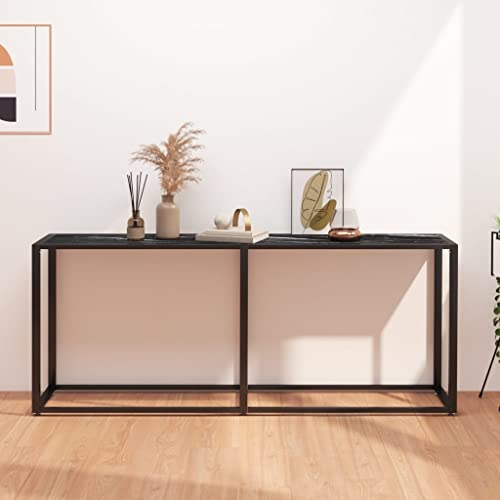 SDWEHO7 Schmaler Konsolentisch, Flurtisch, Kleiner Ausstellungstisch, Sofatisch für kleinen Raum, für Eingang, Flur, Schwarz Marmor-Optik 180x35x75,5 cm Hartglas von SDWEHO7