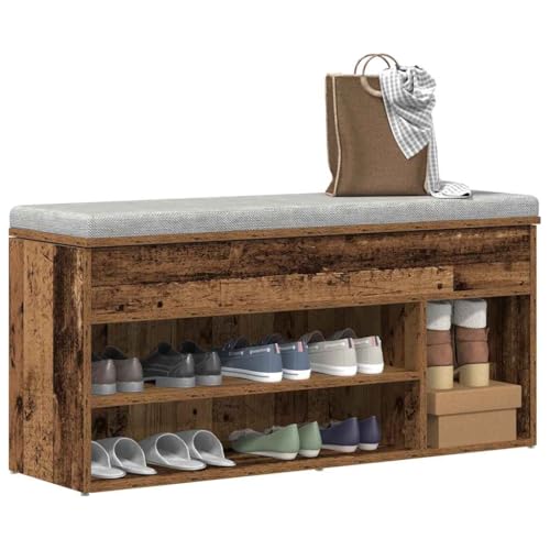 SDWEHO7 Schuhbank mit 3 Fächern und Aufbewahrungsbox, Schuhschrank, Schuhaufbewahrung für Wohnzimmer, Garderobe und Flur, Altholz-Optik 102x30,5x45 cm Holzwerkstoff SDWEHO7 Schuhbank mit 3 Fächern und Aufbewahrungsbox, Schuhschrank, Schuhaufbewahrung für Wohnzimmer, Garderobe und Flur, Altholz-Optik 102x30,5x45 cm Holzwerkstoff von SDWEHO7