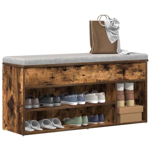 SDWEHO7 Schuhbank mit 3 Fächern und Aufbewahrungsbox, Schuhschrank, Schuhaufbewahrung für Wohnzimmer, Garderobe und Flur, Räuchereiche 102x30,5x45 cm Holzwerkstoff SDWEHO7 Schuhbank mit 3 Fächern und Aufbewahrungsbox, Schuhschrank, Schuhaufbewahrung für Wohnzimmer, Garderobe und Flur, Räuchereiche 102x30,5x45 cm Holzwerkstoff von SDWEHO7