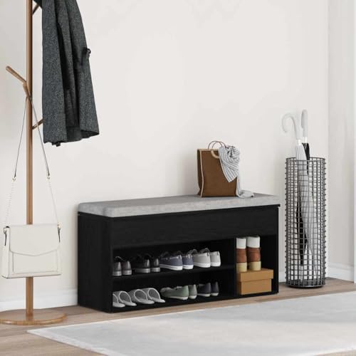 SDWEHO7 Schuhbank mit 3 Fächern und Aufbewahrungsbox, Schuhschrank, Schuhaufbewahrung für Wohnzimmer, Garderobe und Flur, Schwarz Eichen-Optik 102x30,5x45 cm Holzwerkstoff SDWEHO7 Schuhbank mit 3 Fächern und Aufbewahrungsbox, Schuhschrank, Schuhaufbewahrung für Wohnzimmer, Garderobe und Flur, Schwarz Eichen-Optik 102x30,5x45 cm Holzwerkstoff von SDWEHO7