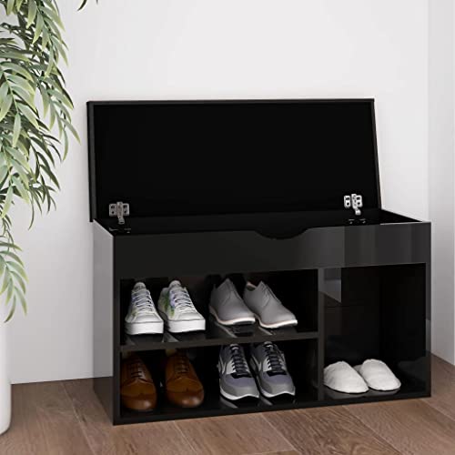 SDWEHO7 Schuhbank mit Kissen Mit 3 Fächern, Schuhaufbewahrung für Wohnzimmer, Garderobe und Flur, Robust und langlebig, Hochglanz-Schwarz 80x30x47cm Holzwerkstoff SDWEHO7 Schuhbank mit Kissen Mit 3 Fächern, Schuhaufbewahrung für Wohnzimmer, Garderobe und Flur, Robust und langlebig, Hochglanz-Schwarz 80x30x47cm Holzwerkstoff von SDWEHO7