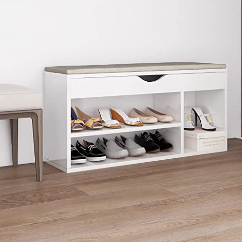 SDWEHO7 Schuhbank mit Kissen Mit 3 Fächern, Schuhaufbewahrung für Wohnzimmer, Garderobe und Flur, Robust und langlebig, Hochglanz-Weiß 104x30x49 cm Holzwerkstoff SDWEHO7 Schuhbank mit Kissen Mit 3 Fächern, Schuhaufbewahrung für Wohnzimmer, Garderobe und Flur, Robust und langlebig, Hochglanz-Weiß 104x30x49 cm Holzwerkstoff von SDWEHO7