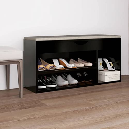 SDWEHO7 Schuhbank mit Kissen Mit 3 Fächern, Schuhaufbewahrung für Wohnzimmer, Garderobe und Flur, Robust und langlebig, Schwarz 104x30x49 cm Holzwerkstoff SDWEHO7 Schuhbank mit Kissen Mit 3 Fächern, Schuhaufbewahrung für Wohnzimmer, Garderobe und Flur, Robust und langlebig, Schwarz 104x30x49 cm Holzwerkstoff von SDWEHO7