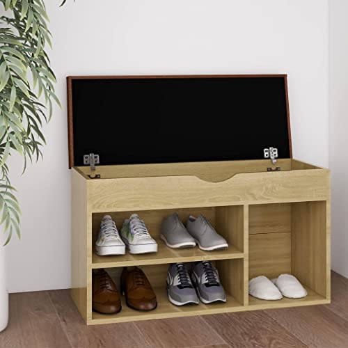 SDWEHO7 Schuhbank mit Kissen Mit 3 Fächern, Schuhaufbewahrung für Wohnzimmer, Garderobe und Flur, Robust und langlebig, Sonoma-Eiche 80x30x47 cm Holzwerkstoff SDWEHO7 Schuhbank mit Kissen Mit 3 Fächern, Schuhaufbewahrung für Wohnzimmer, Garderobe und Flur, Robust und langlebig, Sonoma-Eiche 80x30x47 cm Holzwerkstoff von SDWEHO7