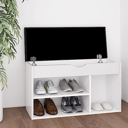 SDWEHO7 Schuhbank mit Kissen Mit 3 Fächern, Schuhaufbewahrung für Wohnzimmer, Garderobe und Flur, Robust und langlebig, Weiß 80x30x47 cm Holzwerkstoff SDWEHO7 Schuhbank mit Kissen Mit 3 Fächern, Schuhaufbewahrung für Wohnzimmer, Garderobe und Flur, Robust und langlebig, Weiß 80x30x47 cm Holzwerkstoff von SDWEHO7