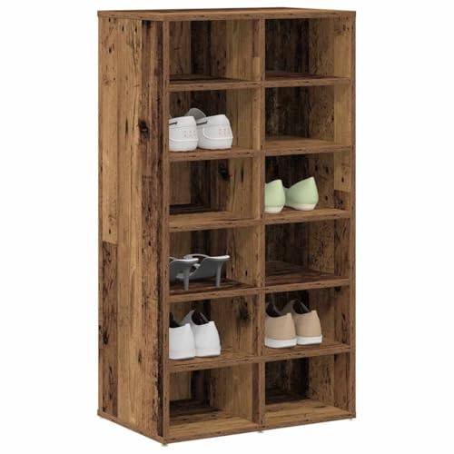 SDWEHO7 Schuhregal mit 12 Fächern, Schuhaufbewahrung für Wohnzimmer, Schlafzimmer, Garderobe und Flur, Robust und langlebig, Altholz-Optik 54x34x100,5 cm Holzwerkstoff von SDWEHO7