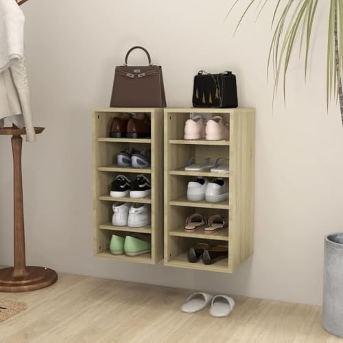 SDWEHO7 Schuhschränke 2er Set, Schuhaufbewahrung mit 5 Fächern für Schrank, Eingang, Schlafzimmer, Robust und langlebig, Sonoma-Eiche 31,5x35x70 cm Holzwerkstoff SDWEHO7 Schuhschränke 2er Set, Schuhaufbewahrung mit 5 Fächern für Schrank, Eingang, Schlafzimmer, Robust und langlebig, Sonoma-Eiche 31,5x35x70 cm Holzwerkstoff von SDWEHO7