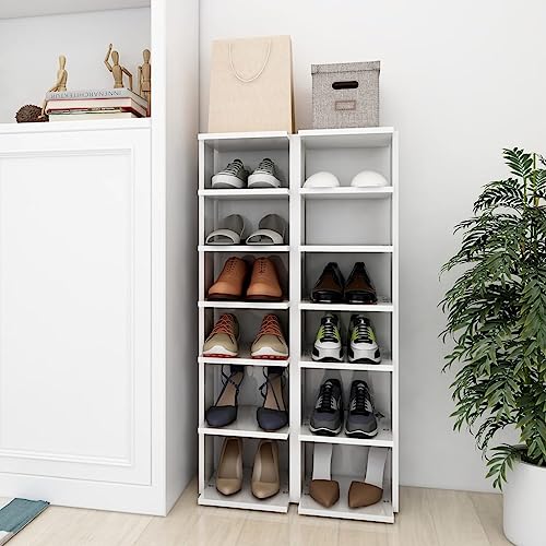 SDWEHO7 Schuhschränke mit 6 Fächern 2er Set, Schuhaufbewahrung für Wohnzimmer, Garderobe und Flur, Robust und langlebig, platzsparendes, Hochglanz-Weiß 27,5x27x102 cm Holzwerkstoff von SDWEHO7