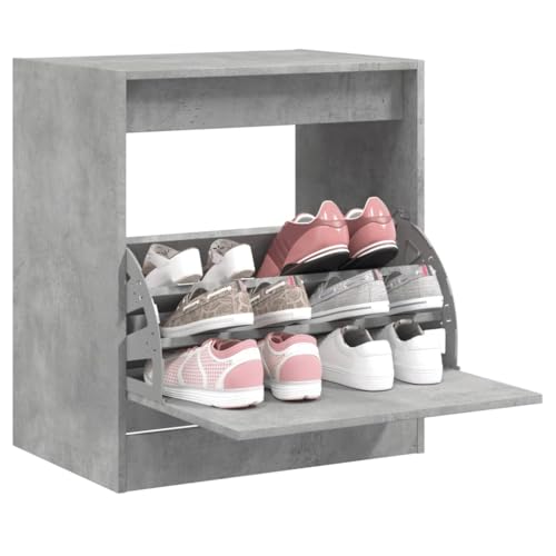 SDWEHO7 Schuhschrank mit 1 Klappe und 3 Fächern, Schuhaufbewahrung für Wohnzimmer, Garderobe und Flur, Robust und langlebig, Betongrau 60x42x69 cm Holzwerkstoff von SDWEHO7