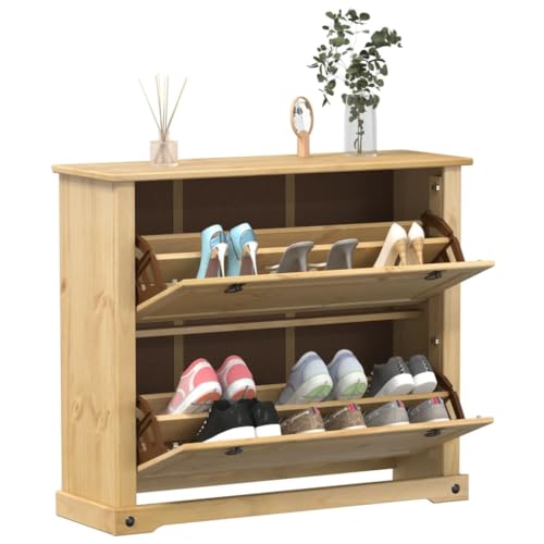 SDWEHO7 Schuhschrank mit 2 Klapptüren, Schuhaufbewahrung für Wohnzimmer, Garderobe und Flur, Robust und langlebig, 99x32x85 cm Massivholz Kiefer SDWEHO7 Schuhschrank mit 2 Klapptüren, Schuhaufbewahrung für Wohnzimmer, Garderobe und Flur, Robust und langlebig, 99x32x85 cm Massivholz Kiefer von SDWEHO7