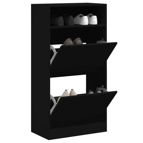 SDWEHO7 Schuhschrank mit 2 Klapptüren und Fach, Schuhaufbewahrung für Wohnzimmer, Garderobe und Flur, Robust und langlebig, Schwarz 60x34x116 cm Holzwerkstoff von SDWEHO7