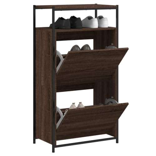 SDWEHO7 Schuhschrank mit 2 Klapptüren und offenes Fach, Schuhaufbewahrung für Wohnzimmer, Garderobe und Flur, Robust und langlebig, Braun Eichen-Optik 60x34x112 cm Holzwerkstoff von SDWEHO7