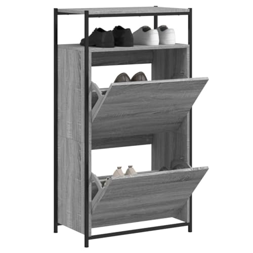 SDWEHO7 Schuhschrank mit 2 Klapptüren und offenes Fach, Schuhaufbewahrung für Wohnzimmer, Garderobe und Flur, Robust und langlebig, Grau Sonoma 60x34x112 cm Holzwerkstoff von SDWEHO7