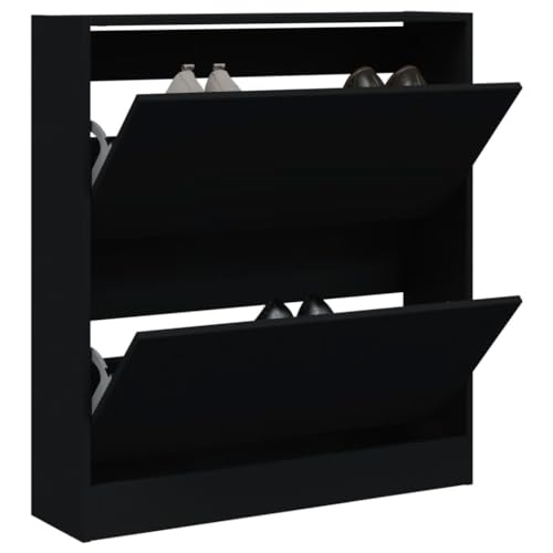 SDWEHO7 Schuhschrank mit 2 Schuhkippern, Schmales platzsparendes Schuhregal für Flur, Schlafzimmer, Eingang, Schwarz 80x21x87,5 cm Holzwerkstoff SDWEHO7 Schuhschrank mit 2 Schuhkippern, Schmales platzsparendes Schuhregal für Flur, Schlafzimmer, Eingang, Schwarz 80x21x87,5 cm Holzwerkstoff von SDWEHO7