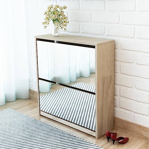 SDWEHO7 Schuhschrank mit 2 Schuhkippern Spiegel, Schmales platzsparendes Schuhregal für Flur, Schlafzimmer, Eingang, 63 x 17 x 67 cm Eiche-Optik Holzwerkstoff SDWEHO7 Schuhschrank mit 2 Schuhkippern Spiegel, Schmales platzsparendes Schuhregal für Flur, Schlafzimmer, Eingang, 63 x 17 x 67 cm Eiche-Optik Holzwerkstoff von SDWEHO7