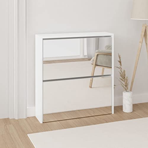 SDWEHO7 Schuhschrank mit 2 Schuhkippern Spiegel, Schmales platzsparendes Schuhregal für Flur, Schlafzimmer, Eingang, 63 x 17 x 67 cm Hochglanz-Weiß Holzwerkstoff SDWEHO7 Schuhschrank mit 2 Schuhkippern Spiegel, Schmales platzsparendes Schuhregal für Flur, Schlafzimmer, Eingang, 63 x 17 x 67 cm Hochglanz-Weiß Holzwerkstoff von SDWEHO7