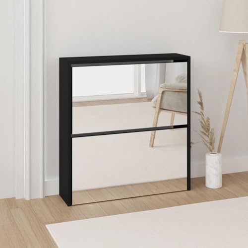 SDWEHO7 Schuhschrank mit 2 Schuhkippern Spiegel, Schmales platzsparendes Schuhregal für Flur, Schlafzimmer, Eingang, 63 x 17 x 67 cm Schwarz Holzwerkstoff SDWEHO7 Schuhschrank mit 2 Schuhkippern Spiegel, Schmales platzsparendes Schuhregal für Flur, Schlafzimmer, Eingang, 63 x 17 x 67 cm Schwarz Holzwerkstoff von SDWEHO7