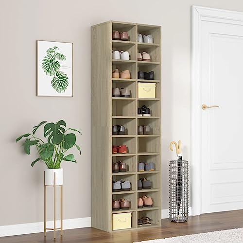 SDWEHO7 Schuhschrank mit 22 Fächern, Schuhaufbewahrung für Wohnzimmer, Garderobe und Flur, Robust und langlebig, Sonoma-Eiche 54x34x183 cm Holzwerkstoff von SDWEHO7