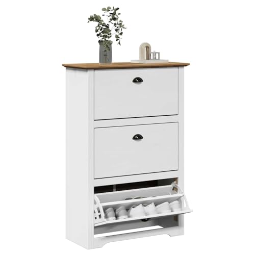 SDWEHO7 Schuhschrank mit 3 Klapptüren, Schuhaufbewahrung für Schrank, Eingang, Schlafzimmer, Robust und langlebig, Weiß und Braun 80x35x118 cm Massives Kiefernholz SDWEHO7 Schuhschrank mit 3 Klapptüren, Schuhaufbewahrung für Schrank, Eingang, Schlafzimmer, Robust und langlebig, Weiß und Braun 80x35x118 cm Massives Kiefernholz von SDWEHO7