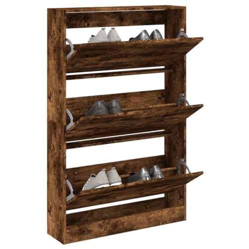 SDWEHO7 Schuhschrank mit 3 Schuhkippern, Schmales platzsparendes Schuhregal für Flur, Schlafzimmer, Eingang, Räuchereiche 80x21x125,5 cm Holzwerkstoff SDWEHO7 Schuhschrank mit 3 Schuhkippern, Schmales platzsparendes Schuhregal für Flur, Schlafzimmer, Eingang, Räuchereiche 80x21x125,5 cm Holzwerkstoff von SDWEHO7