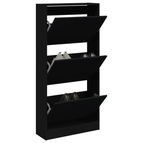 SDWEHO7 Schuhschrank mit 3 Schuhkippern, Schmales platzsparendes Schuhregal für Flur, Schlafzimmer, Eingang, Schwarz 60x21x125,5 cm Holzwerkstoff SDWEHO7 Schuhschrank mit 3 Schuhkippern, Schmales platzsparendes Schuhregal für Flur, Schlafzimmer, Eingang, Schwarz 60x21x125,5 cm Holzwerkstoff von SDWEHO7