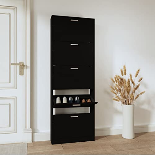 SDWEHO7 Schuhschrank mit 5 Schuhkippern, Schmales platzsparendes Schuhregal für Flur, Schlafzimmer, Eingang, Schwarz 59x17x169 cm Holzwerkstoff SDWEHO7 Schuhschrank mit 5 Schuhkippern, Schmales platzsparendes Schuhregal für Flur, Schlafzimmer, Eingang, Schwarz 59x17x169 cm Holzwerkstoff von SDWEHO7