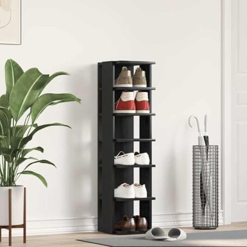 SDWEHO7 Schuhschrank mit 6 Fächern, Schuhaufbewahrung für Wohnzimmer, Garderobe und Flur, Robust und langlebig, platzsparendes, Schwarz Eichen-Optik 25x27x102 cm Holzwerkstoff von SDWEHO7