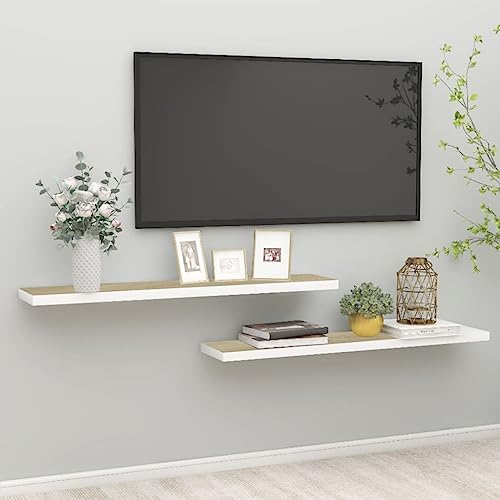 SDWEHO7 Schweberegale 2er-Set, Duschablage, Aufbewahrungsregal für Router, Bücher, Lautsprecher, Mediaplayer, Leicht zu reinigen, Eichen-Optik und Weiß 120x23,5x3,8 cm MDF SDWEHO7 Schweberegale 2er-Set, Duschablage, Aufbewahrungsregal für Router, Bücher, Lautsprecher, Mediaplayer, Leicht zu reinigen, Eichen-Optik und Weiß 120x23,5x3,8 cm MDF von SDWEHO7