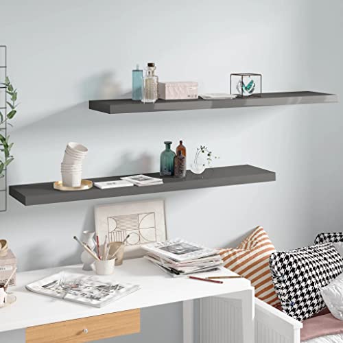 SDWEHO7 Schweberegale 2er-Set, Duschablage, Aufbewahrungsregal für Router, Bücher, Lautsprecher, Mediaplayer, Leicht zu reinigen, Hochglanz-Grau 120x23,5x3,8 cm MDF von SDWEHO7