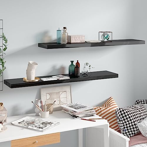 SDWEHO7 Schweberegale 2er-Set, Duschablage, Aufbewahrungsregal für Router, Bücher, Lautsprecher, Mediaplayer, Leicht zu reinigen, Hochglanz-Schwarz 120x23,5x3,8 cm MDF SDWEHO7 Schweberegale 2er-Set, Duschablage, Aufbewahrungsregal für Router, Bücher, Lautsprecher, Mediaplayer, Leicht zu reinigen, Hochglanz-Schwarz 120x23,5x3,8 cm MDF von SDWEHO7