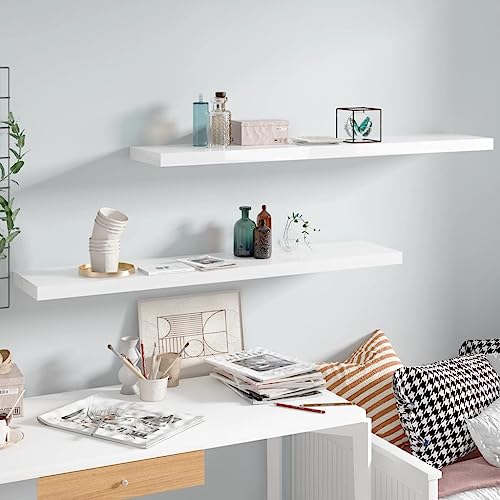 SDWEHO7 Schweberegale 2er-Set, Duschablage, Aufbewahrungsregal für Router, Bücher, Lautsprecher, Mediaplayer, Leicht zu reinigen, Hochglanz-Weiß 120x23,5x3,8 cm MDF von SDWEHO7