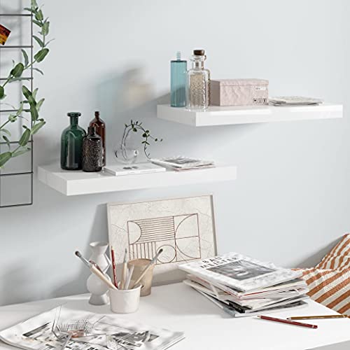 SDWEHO7 Schweberegale 2er-Set, Duschablage, Aufbewahrungsregal für Router, Bücher, Lautsprecher, Mediaplayer, Leicht zu reinigen, Hochglanz-Weiß 50x23x3,8 cm MDF von SDWEHO7