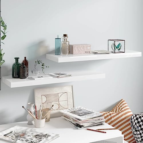 SDWEHO7 Schweberegale 2er-Set, Duschablage, Aufbewahrungsregal für Router, Bücher, Lautsprecher, Mediaplayer, Leicht zu reinigen, Hochglanz-Weiß 80x23,5x3,8 cm MDF von SDWEHO7