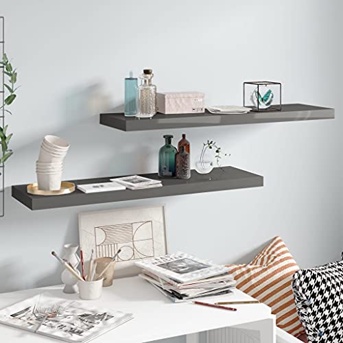 SDWEHO7 Schweberegale 2er-Set, Wandregale, Aufbewahrungsregal für Badezimmer, Wohnzimmer, Schlafzimmer, Büro, maximale Belastung 10 kg, Hochglanz-Grau 90x23,5x3,8 cm MDF SDWEHO7 Schweberegale 2er-Set, Wandregale, Aufbewahrungsregal für Badezimmer, Wohnzimmer, Schlafzimmer, Büro, maximale Belastung 10 kg, Hochglanz-Grau 90x23,5x3,8 cm MDF von SDWEHO7