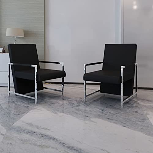 SDWEHO7 Sessel 2 STK, Esszimmerstuhl, Gepolsterter Stuhl, Bürostuhl, Loungesessel für Esszimmer, Wohnzimmer, Verchromtes Gestell, 53x69x73 cm Schwarz Kunstleder von SDWEHO7